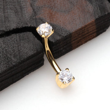 Detail View 1 of Golden Pristine Gem Sparkles Internally Threaded Curved Barbell-Clear Gem